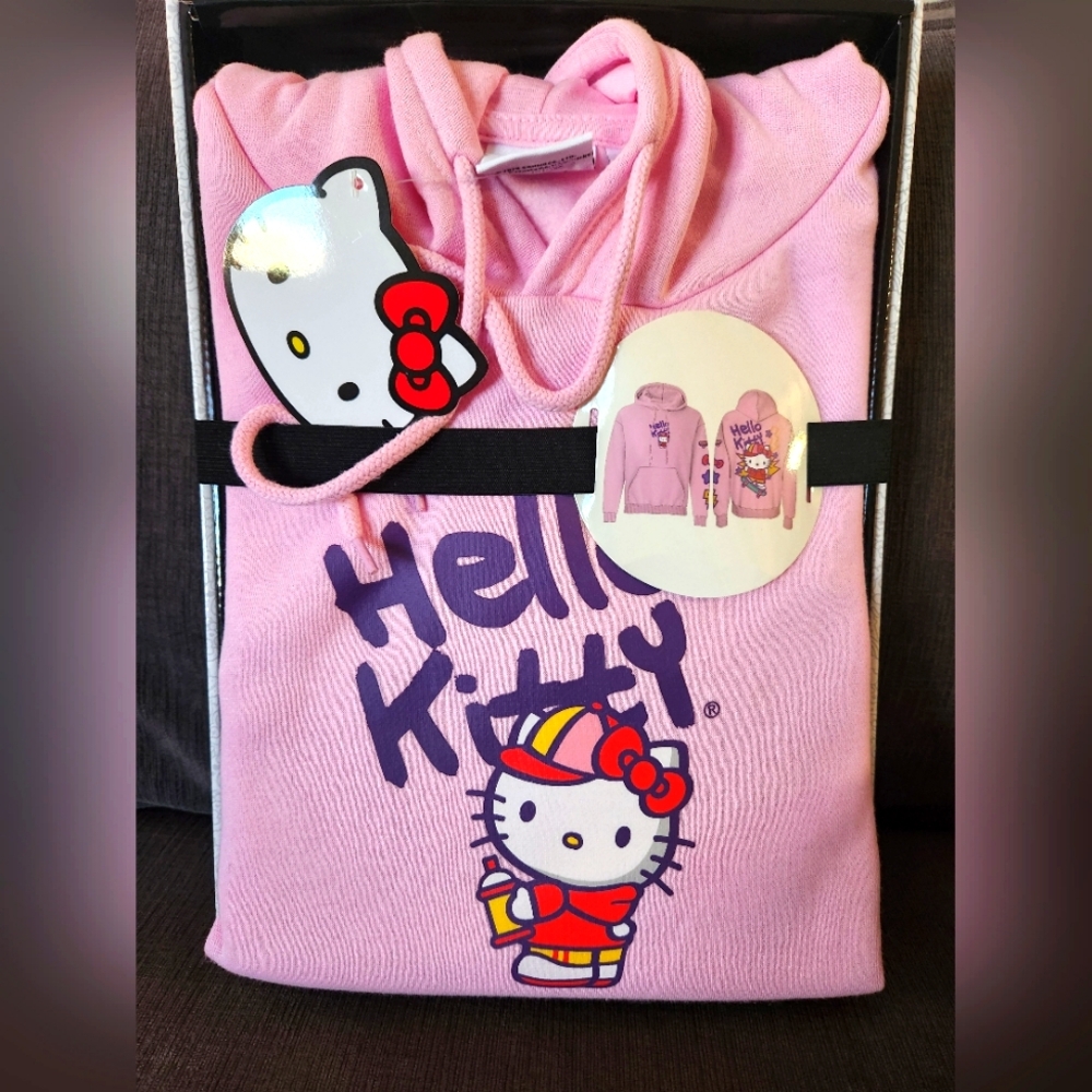 Hello Kitty-Women's Hoodie Gift Box featuring front and back Skater, Large,Pink